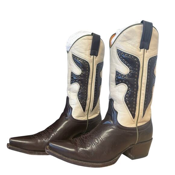 Frye Vintage Daisy Dukes Brown Leather Pointed Toe Cowgirl Boots Size 7.5 - Picture 1 of 11
